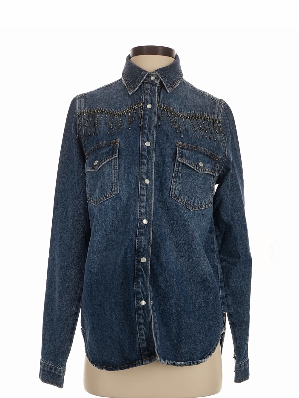One Teaspoon Dark Blue Beaded Denim Shirt - Women